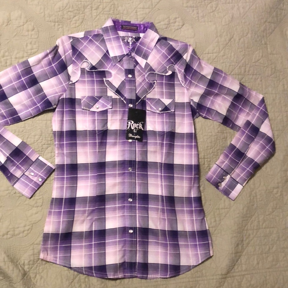 Wrangler purple plaid Rock 47 western shirt small